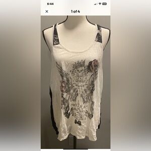 Super Trendy Black, Gray & White Motorcycle Top w/Bling